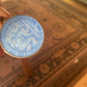 Jumbo French Blue St. Christopher Medal Charles Thomae & Co. Approx 1.25”